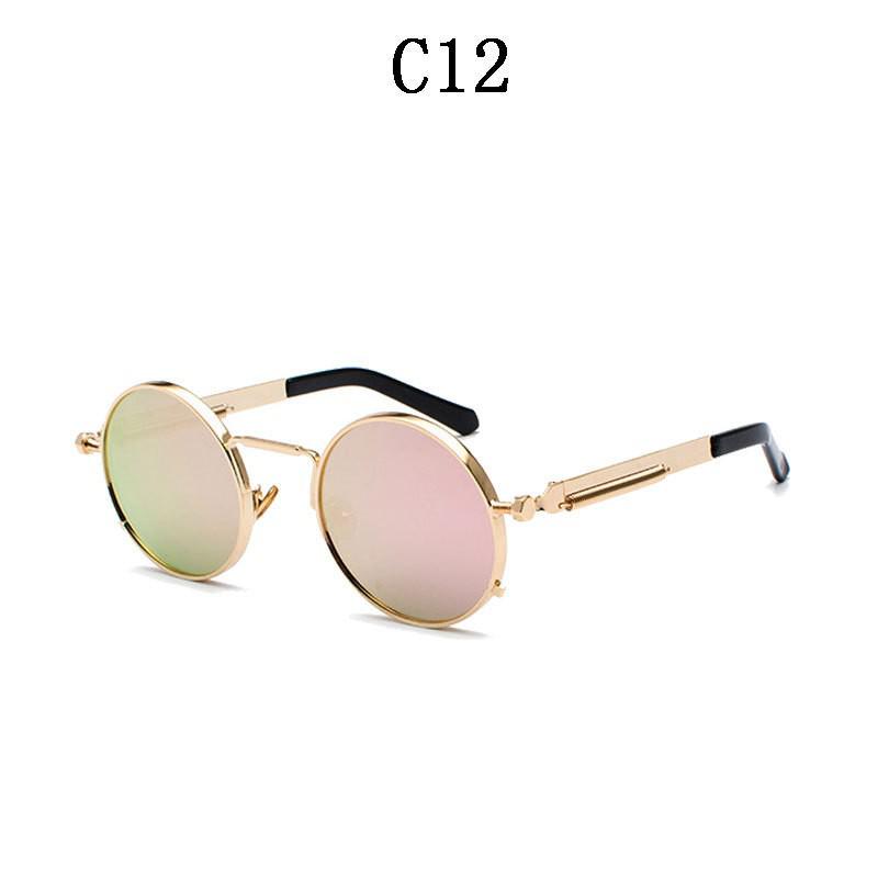 Steampunk Retro Round Sunglasses with Spring Temple for Men and Women