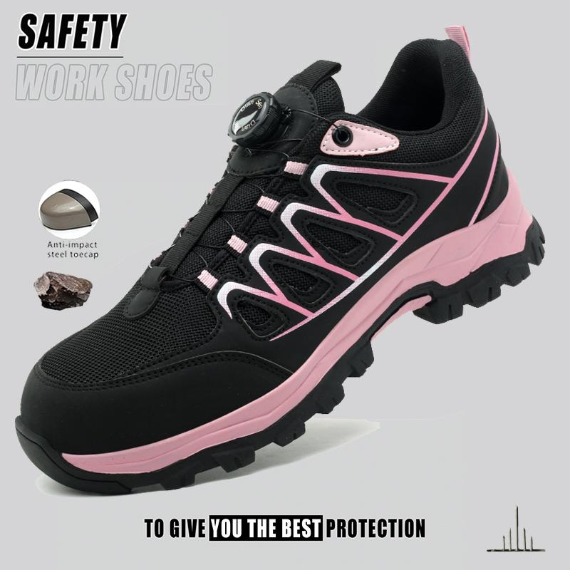 Women's Steel Toe Safety Shoes Smash-proof Button-proof Work Shoes Factory Construction Outdoor Safety Boots Rotary Button Boots