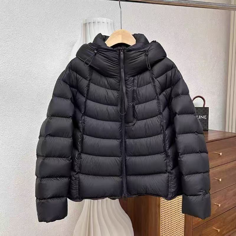 White duck down ribs winter new down jacket women's short hooded puffs bread jacket trendy