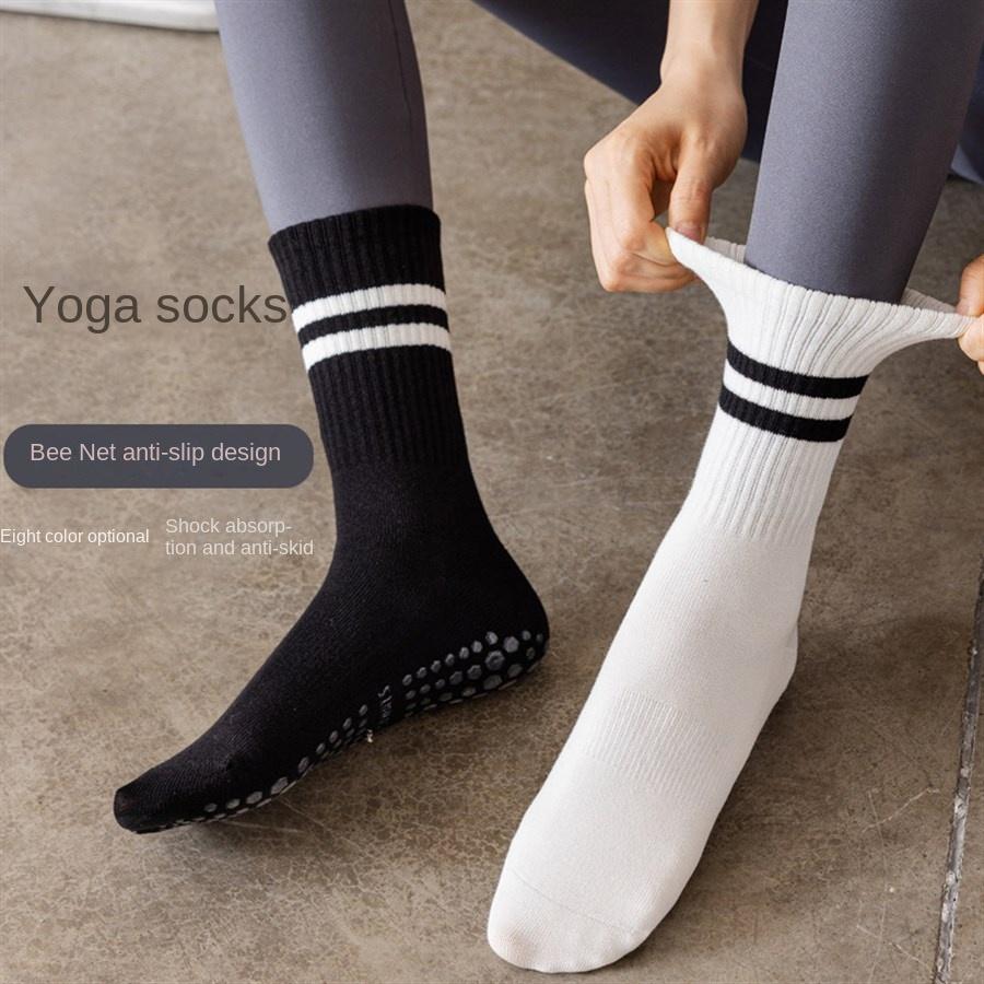 1 Pair of Women's Yoga Socks Skipping Rope Sports Pilates Indoor Anti Slip Floor Double Bar Mid Leg Socks