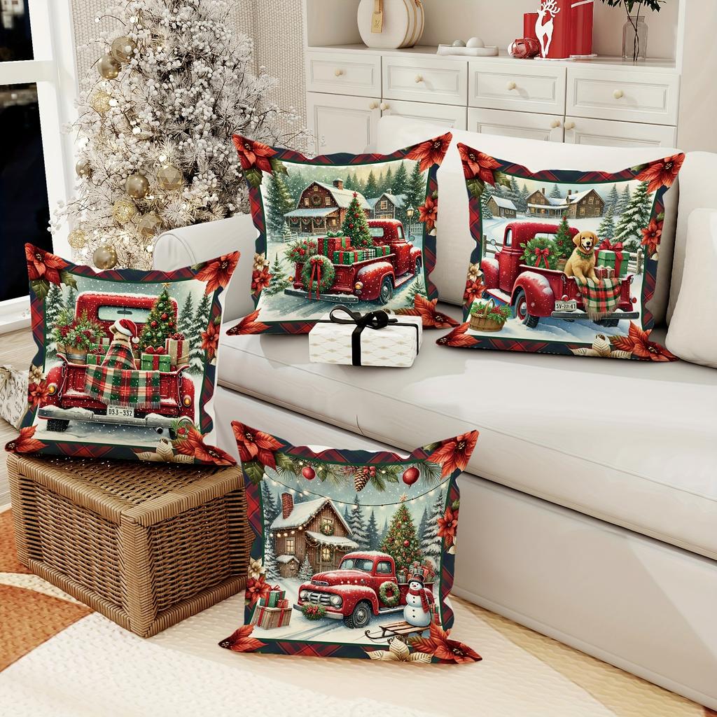 Merry Christmas decoration pillow cover Christmas car and gift pattern living room Sofa cushion cover room home decoration