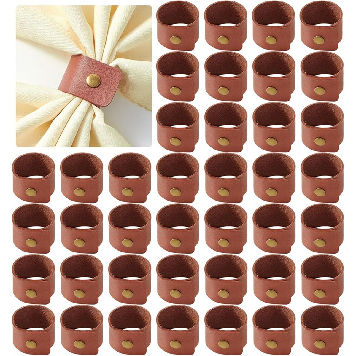 

2025+ 40PCS PU Leather Napkin Rings, Brown Vintage Farmhouse Napkin Holder for Wedding Party Birthday Banquet Table Decoration China Mainland