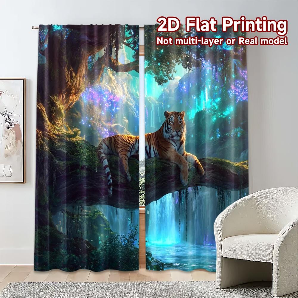 2pcs, 2D FLAT PRINTING Curtains (Without Rod) MysticTiger Fashionable Chic Curtains 100% Polyester Curtains Outdoor Decorations