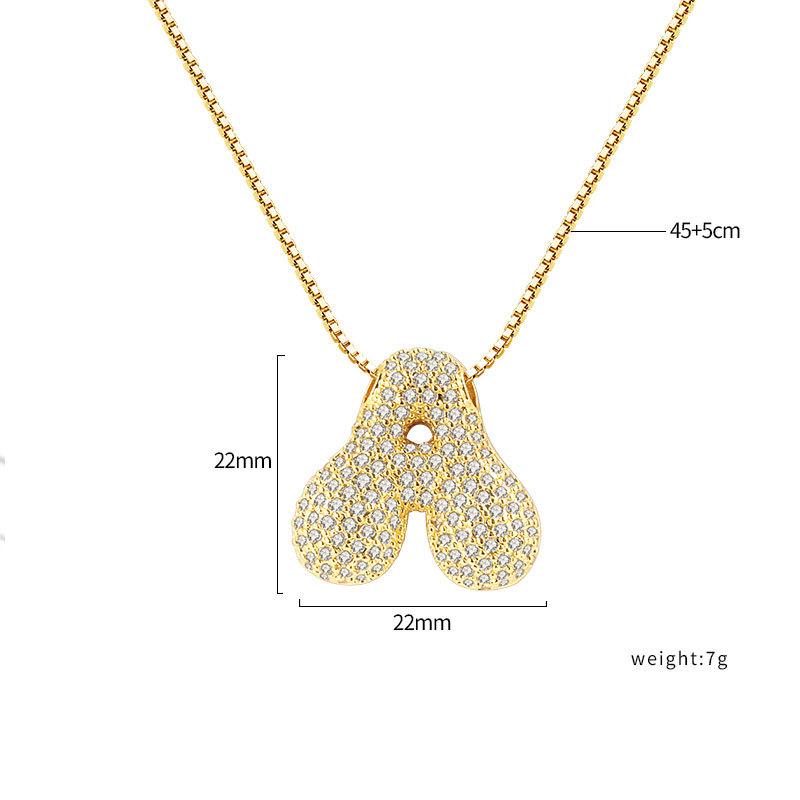 Women Copper English 26 Initial Alphabet Puffy Bubble Balloon Letter Charm Pendant Chain Initial Necklace Jewelry Unisex Men A золотой