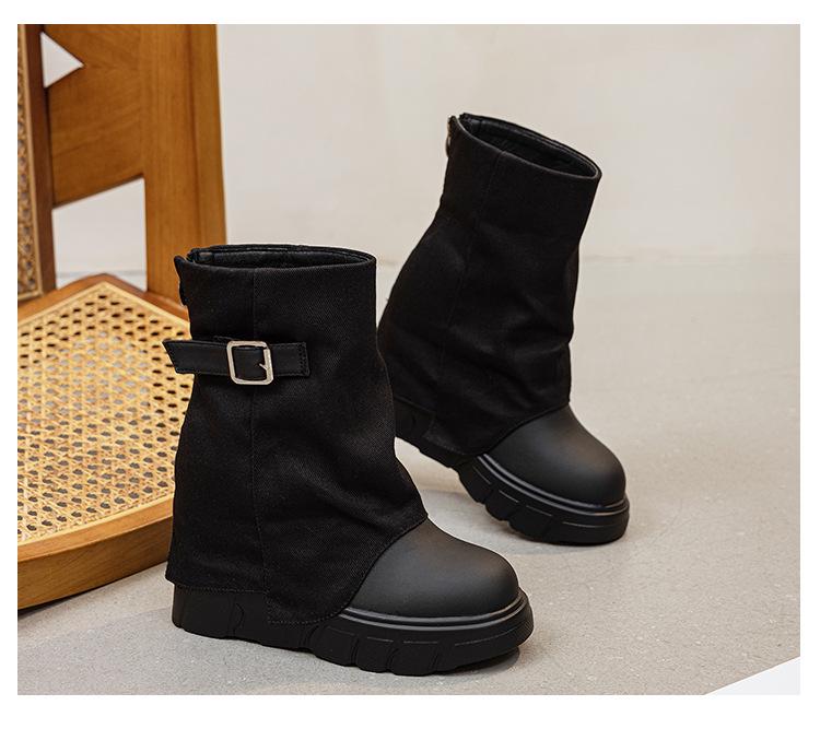 Women's Thick-Soled Belted Boots, Height-Boosting & Versatile, 2025 Autumn/Winter Collection