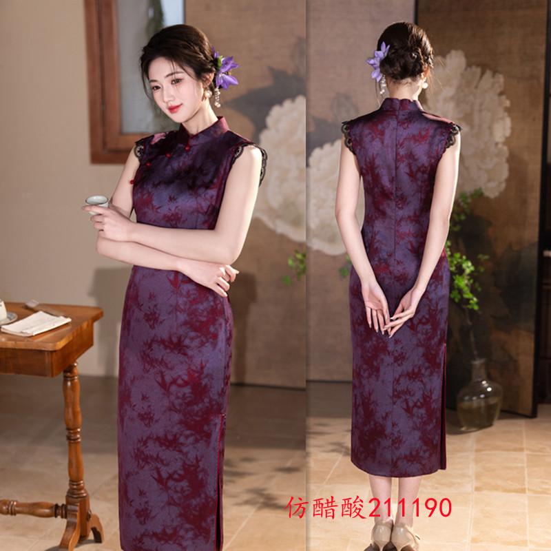 Imitation acetic acid Hong Kong style sleeveless high sense new Chinese cheongsam women's spring and summer new slim and thin daily wear