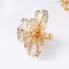 Bohemian Personality Retro Trend Hollow Metal Large Flower Opening Women's Ring Elegant Casual
