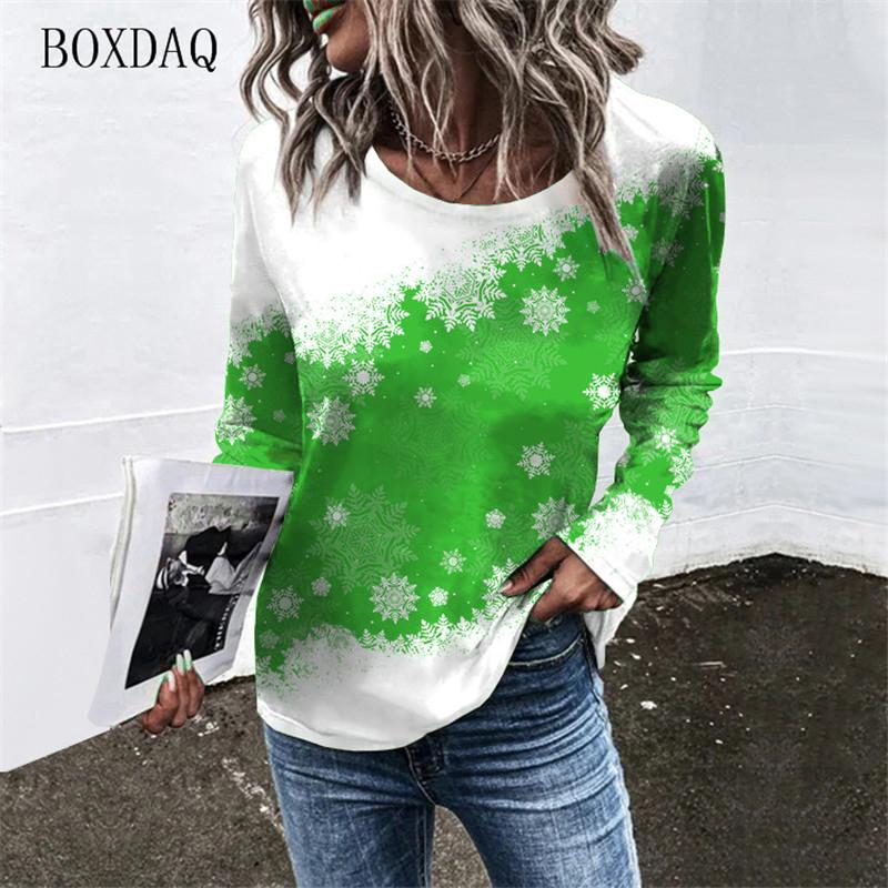 Snowflakes Pattern Women T-Shirts Autumn Winter Long Sleeve Christmas Style Streetwear Ladies Tees 6XL Plus Size Casual Tops