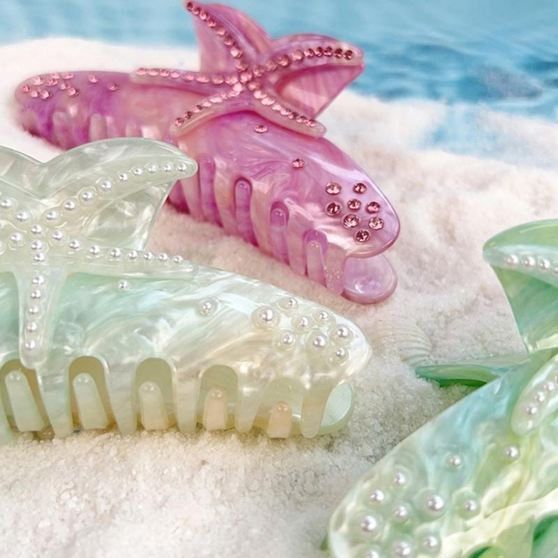 Large Sparkling Rhinestones Clip With Starfishes Design Acrylic Hair Claw For And Everyday Styling And Special Occasion