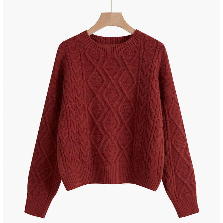 Women s Petite Twist Knit Sweater - Round Neck, High Waist, Autumn/Winter Style S