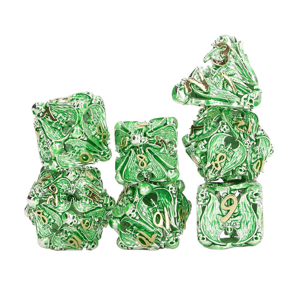 7pcs Hollow Polyhedral Dice Set Holiday Party Skull Pattern Copper Dice Props for Board Card Game