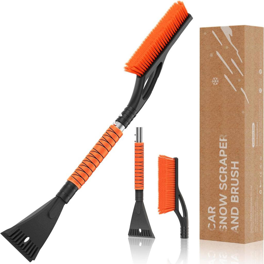 27'' Snow Brush And Ice Scrapers For Car Windshield [One-Wipe Clean] Detachable Snow Brush For Car With Ergonomic Foam Grip For Cars, Trucks, SUVs