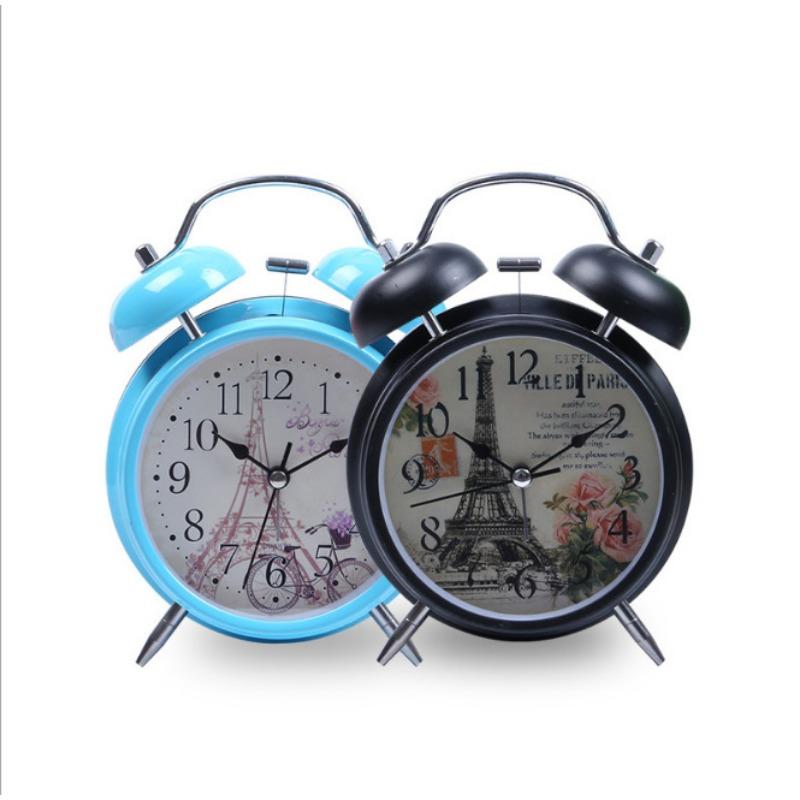 4-inch metal European-style spray painted tower alarm clock night light creative bell modern style gift watch