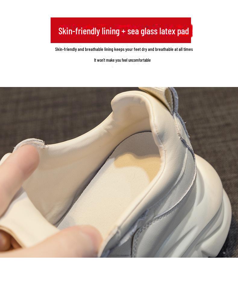 Spring 2024 Women's Trendy Soft Leather Daddy Sneakers with Thick Sole and Height Boost