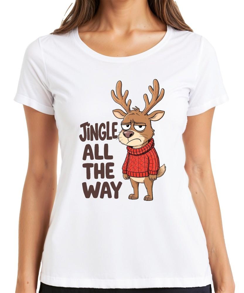 Jingle All The Way Grumpy Reindeer Christmas Cartoon Funny Unisexs TShirt