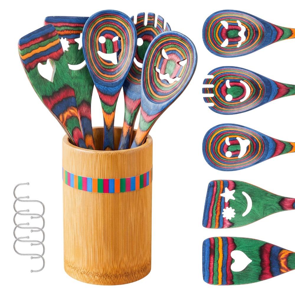 

6-Piece Set Pakkawood cooking spoons set Colorful Design Kitchen Utensils Kitchen Organization