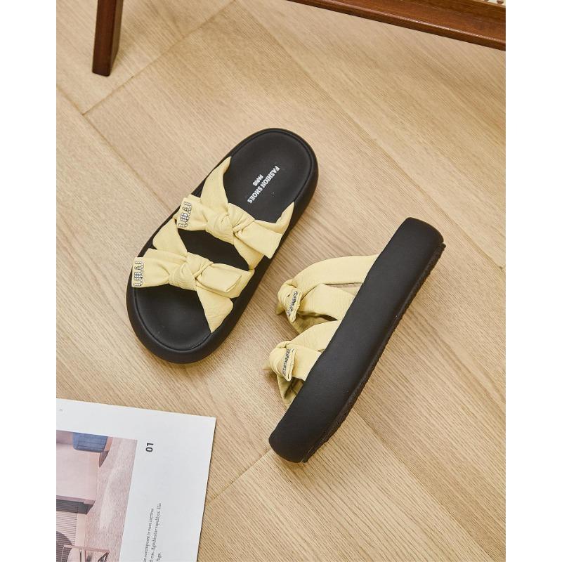New thick-soled cool slippers for women's fashion and versatile bow open-toed women's casual one-word slippers trendy shoes