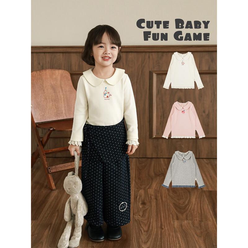 Youyou Girls' Peter Pan Collar Cartoon Print Long Sleeve Top