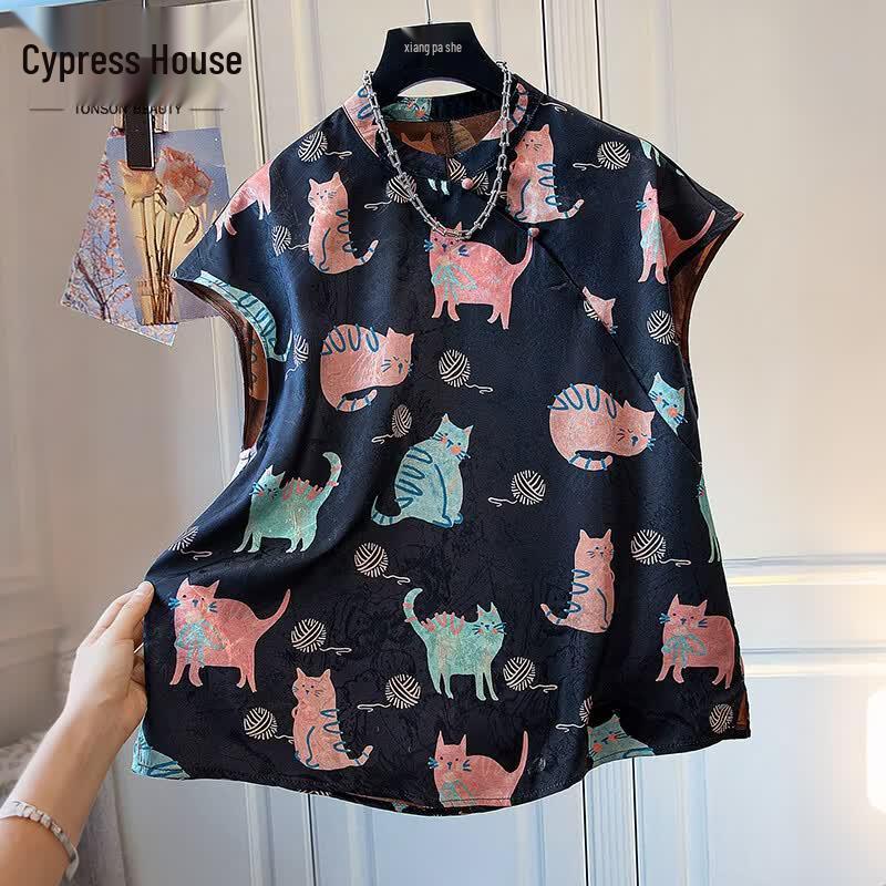 Women s Round Neck Cartoon Print Sleeveless Top L