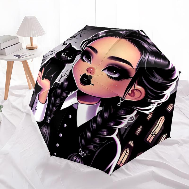 

1pc Dark Elegance Addams Automatic Open/CloseCartoon Practical Umbrella-CuteUmbrella with Cute Design, Portable 3-Fold Compact Umbrella for Men & Wome