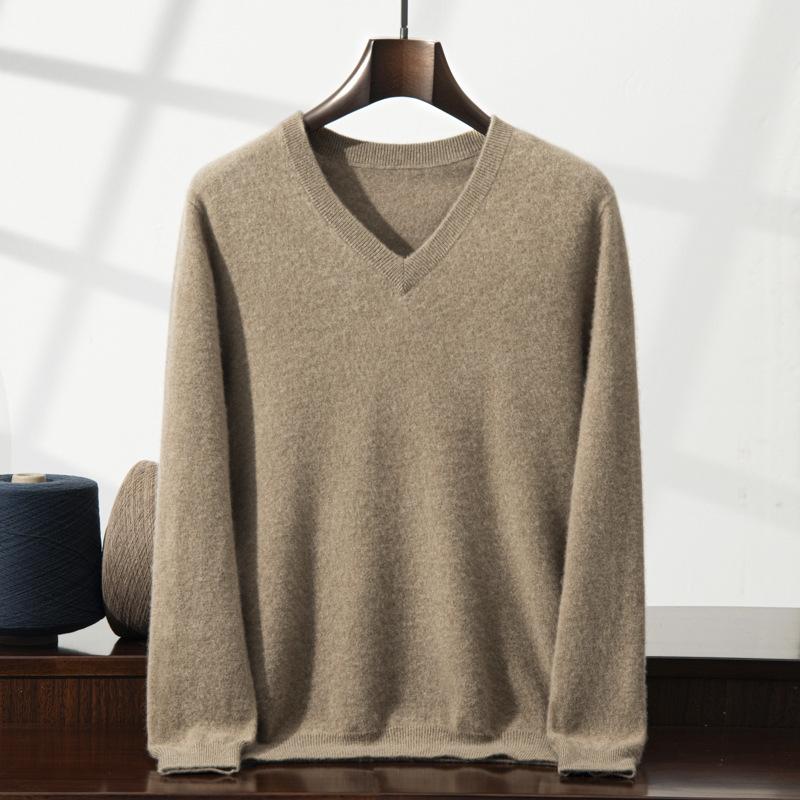 New V-neck cashmere sweater men's middle-aged and young solid color sweater loose knitting
