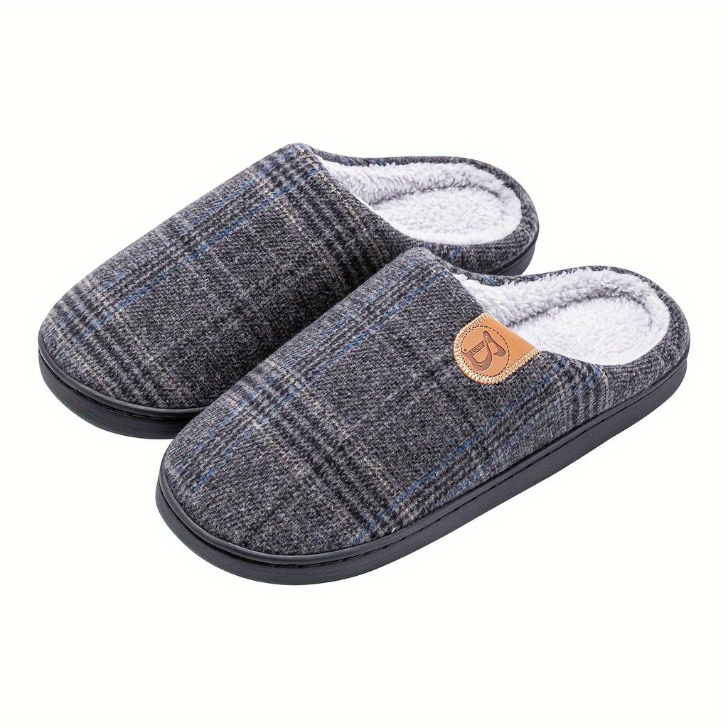 1 Pair Unisex Plaid Slippers, Casual Round Toe Indoor House Shoes, Soft Fabric Lining and Sole, All Season Comfort Footwear for Home and Office