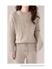 Women's 24 Autumn/Winter Korean Loose Twisted Wool Suit: Cozy Round Neck Sweater & Straight Pants Set