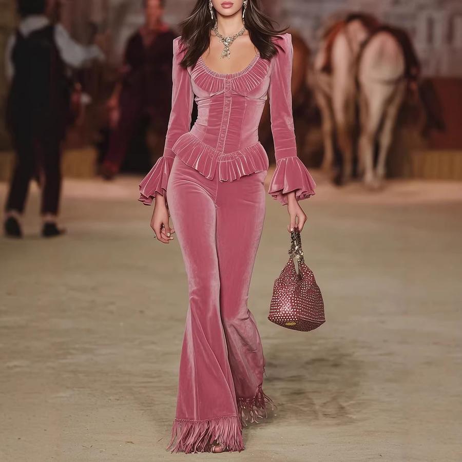 

New Arrival Women s Autumn Winter Sexy Crop Top Long Sleeve Shirt with Matching High-Waisted Pants Set S