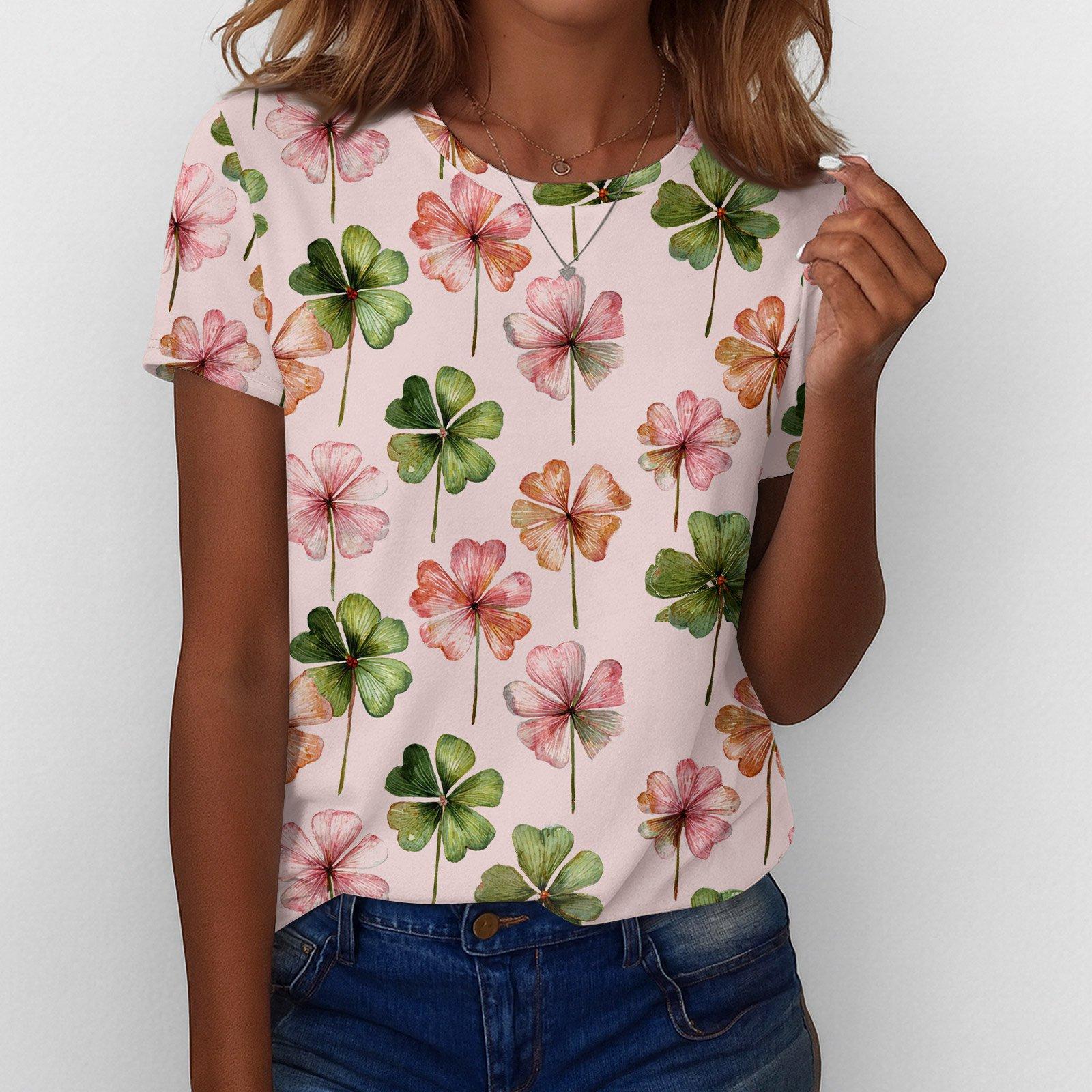 

Women s T Shirt Tee Print Short Sleeve Daily Weekend Fashion Basic Regular Top St. Patrick s Day XL розовый