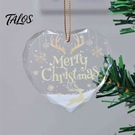 Elegant Holiday Party Decorations Heart Shaped Christmas Ornaments, Crystal Santa Winter Scene Hanging Ornament, Transparent Xmas Tree Ornaments