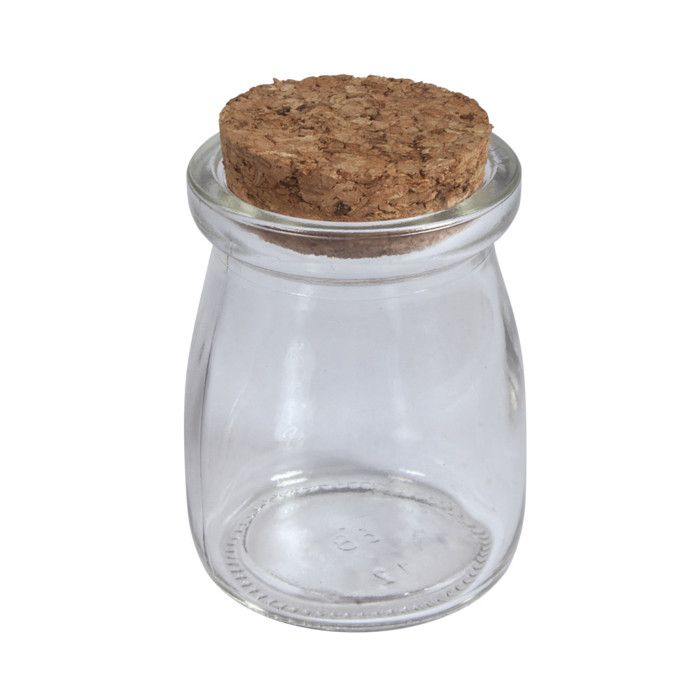Récipient verre av.Couvercle liège, ø5cm, 7cm, 100ml, ouverture 4cm