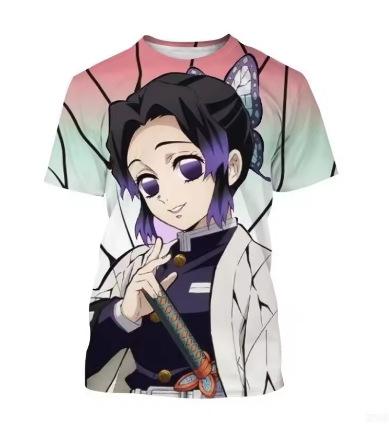 Fashion Women s T-Shirt Summer Street Round Neck Print Casual Sleeves Anime Demon Killer Trend Men s and Women s Style XXS