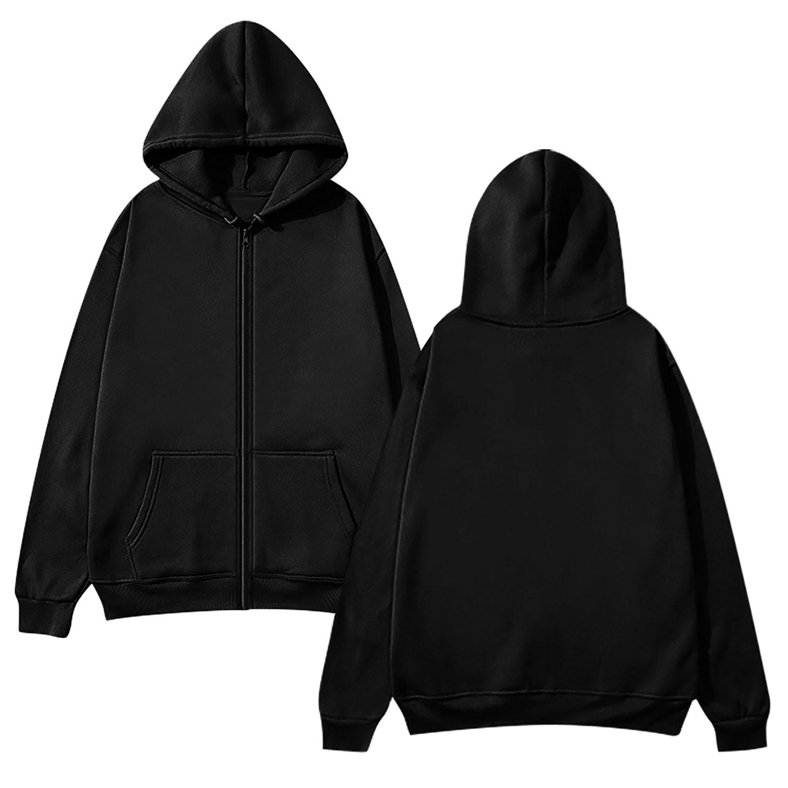 

Женская мода повседневный кардиган с капюшоном толстовка однотонная молния спортивное пальто L чёрный