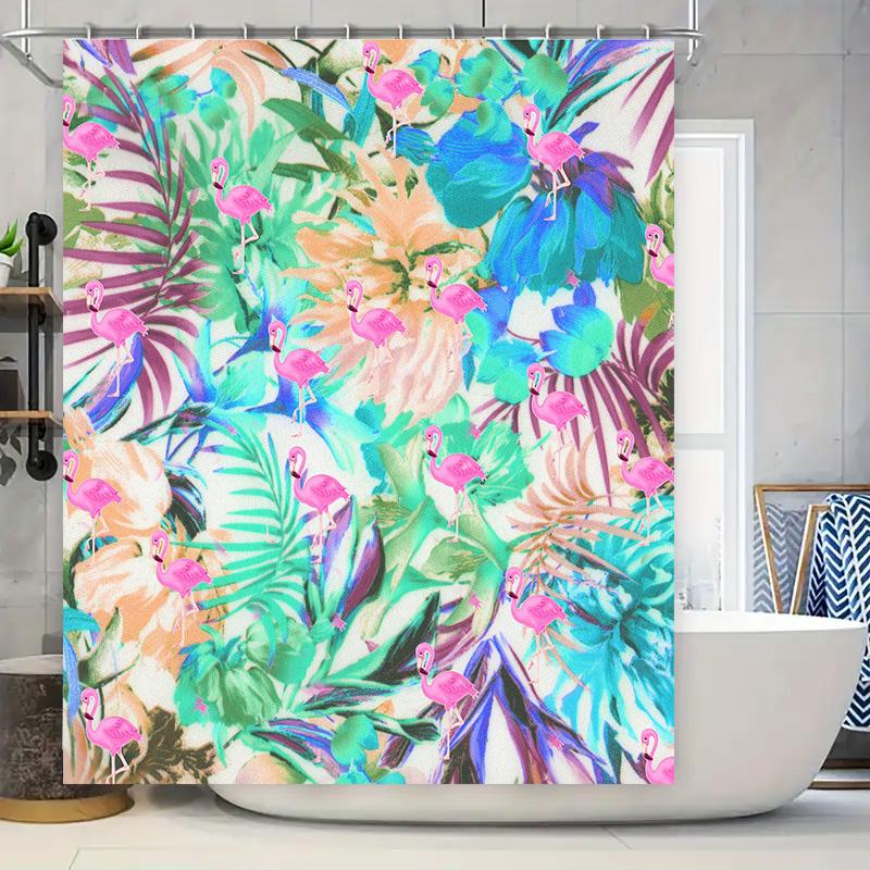 

Exotic Floral Shower Curtain With Pink Flamingos Bathroom Decor For Home Decoration (Multicolor) W60H190(CM)-1 Pcs