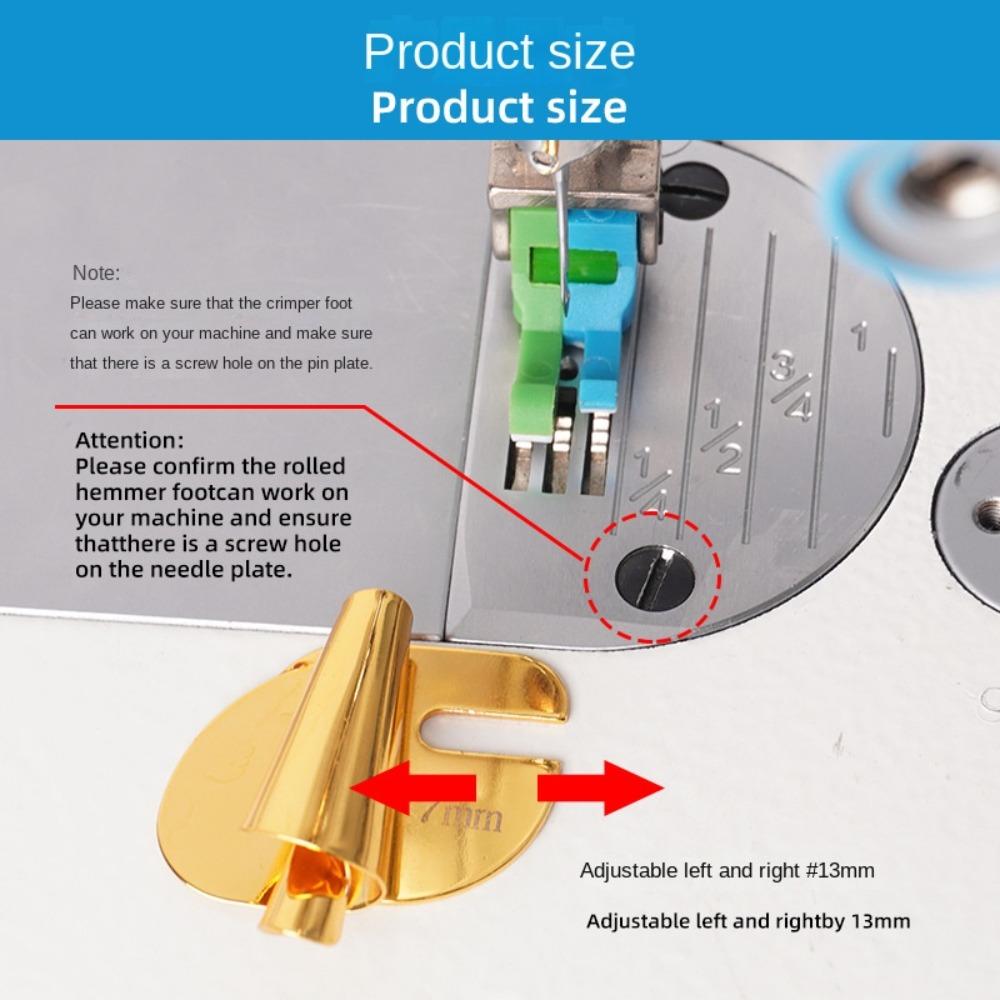 3mm-10mm Sewing Rolled Hemmer Foot Stainless Steel Gold Sewing Machine Presser Foot DIY Crafts Durable Hemming Puller Home