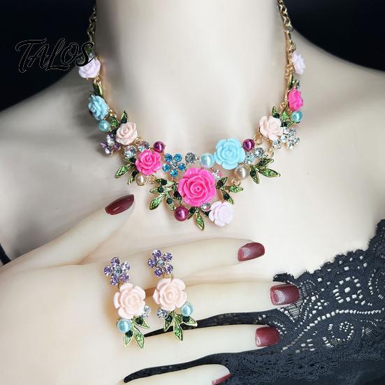 Necklace And Earrings Set 1 Camellia Choker Earrings, Faux Pearl Rhinestone Luxury Jewelry Elegant Flower for Women Daily Wear Party Date High-quality