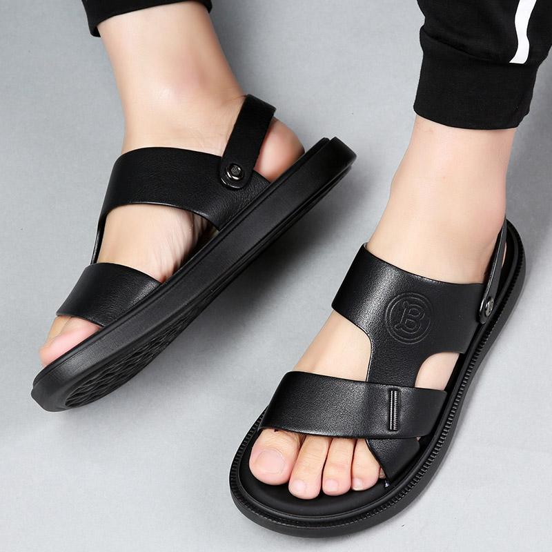 Fashion 2024 Minimalist New Men's Leather Sandals Massage Soles Lightweight Summer Men's Beach Shoes Outdoor Camping Shoes Anti Slip