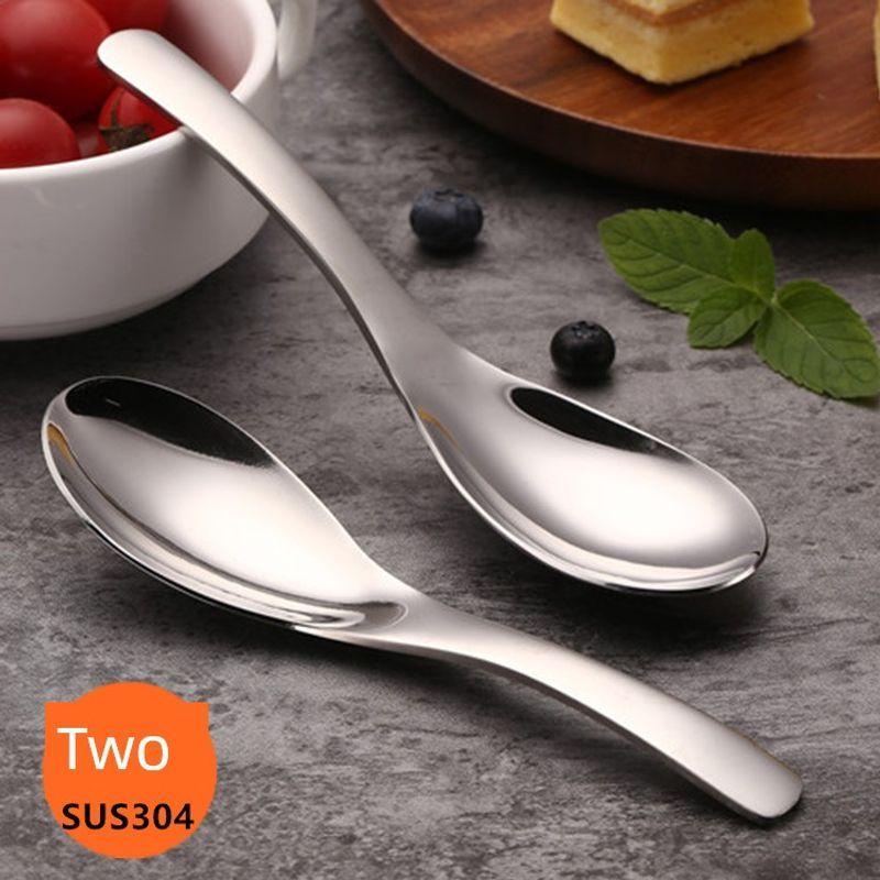 Thick 304 Stainless Steel Spoon, Thickened Long-Handled Soup Spoon, Household Soup Spoon, Kitchen Spoon for Adults and Children, Rice Spoon, 2 Pieces