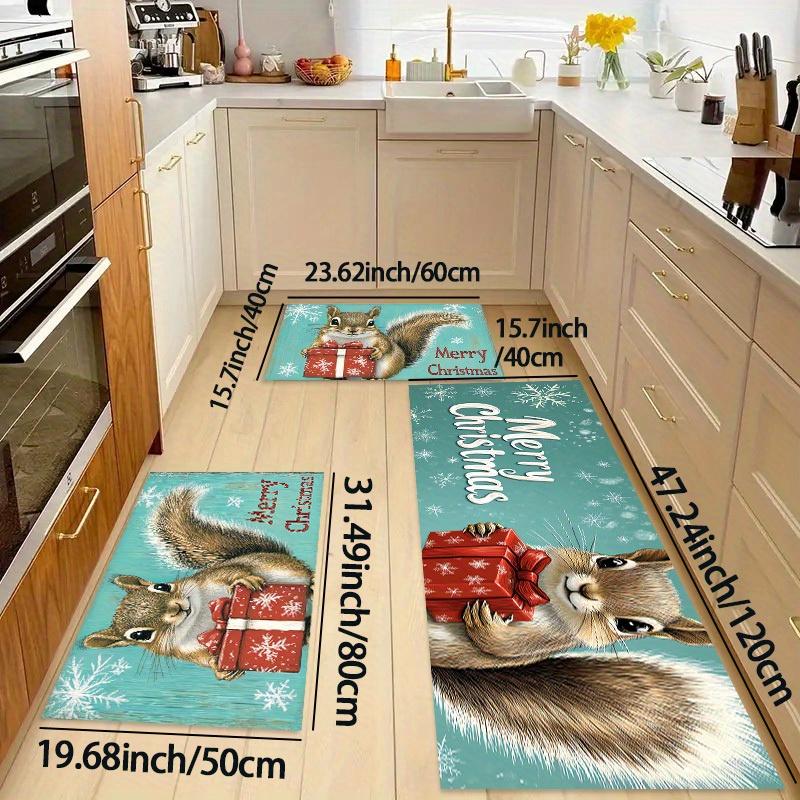 1Pcs Anti Fatigue Kitchen Rug Squirrel Christmas Print Waterproof Non-Slip Thick Cushioned Kitchen Mat Heavy Duty Comfort Standing Mat for Kitchen