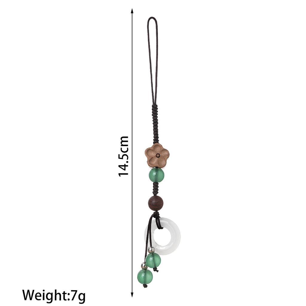Vintage Style Wooden Plum Blossom Woven Ring Wall Round Bead Tassel Phone Chain