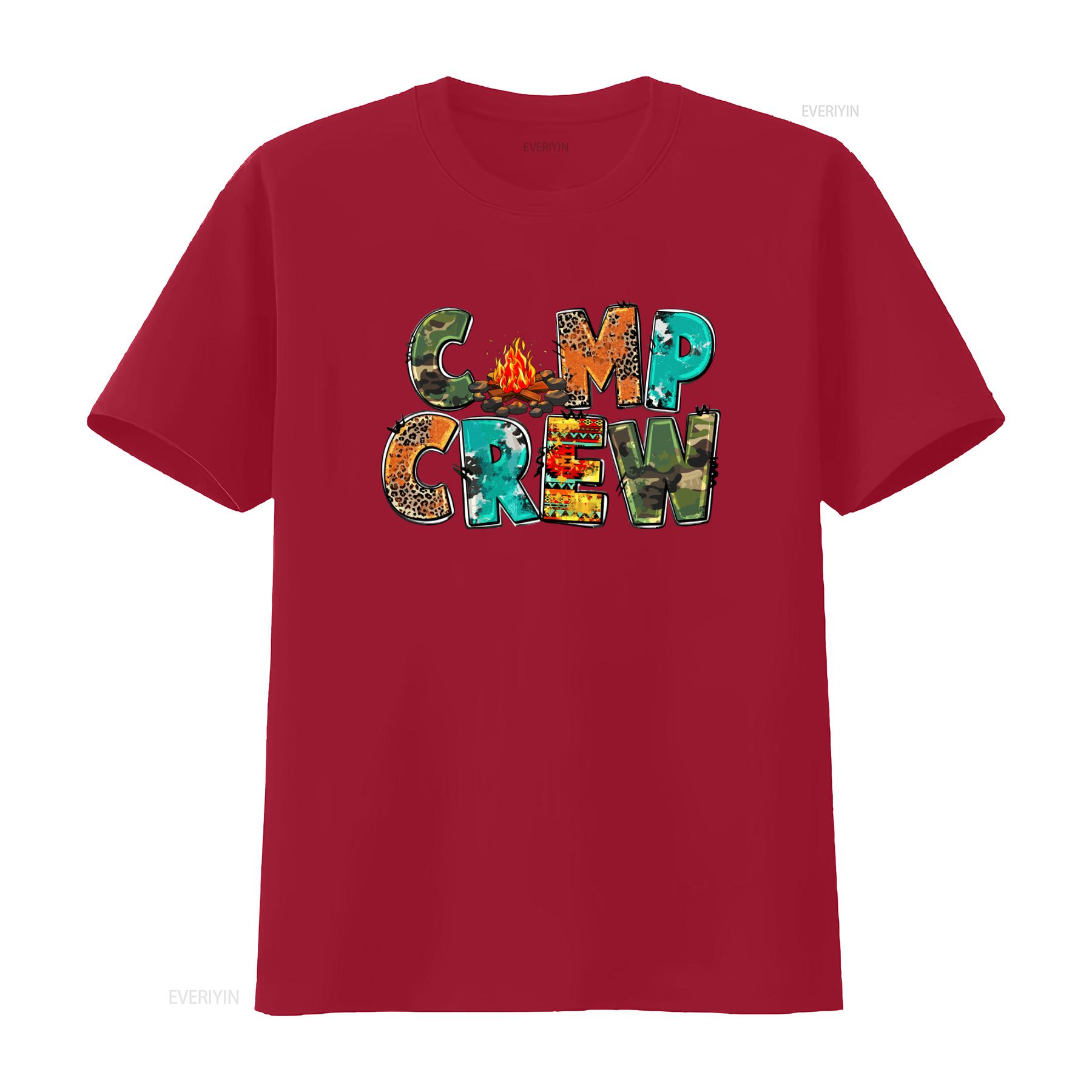 

Camping Crew T Shirt for Family Vacation Nature Lovers Best Outdoor Group with Camo Leopard Campfire Print vintage Washed S