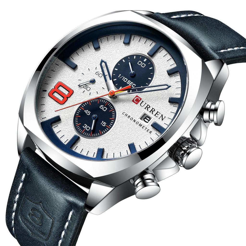 Curren 8324 Men's Waterproof Leather Strap Six-Hand Calendar Watch