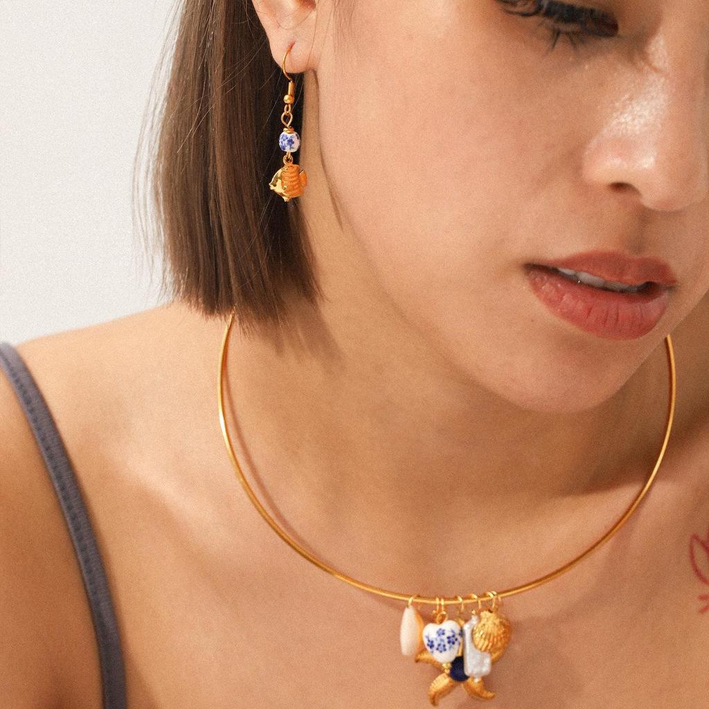 Women's Ocean-Themed Titanium Steel Necklace with Starfish, Fish, and Conch