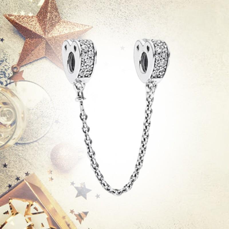 Sparkling Safety Chain Collection Charm Bead Charms Triple Clear Stone Safety Chain Safety Chain Clip Compatible With Authentic Bracelets Do It Yourse