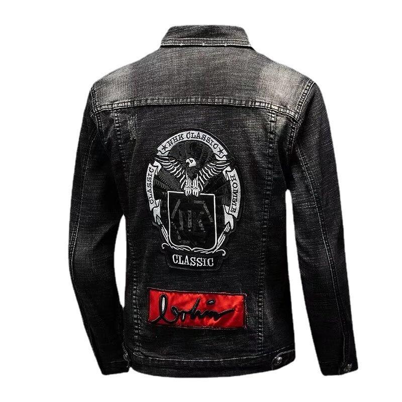 Men's European Retro Slim Stretch Denim Jacket - 2022 Spring/Autumn Trend, Embroidered Design