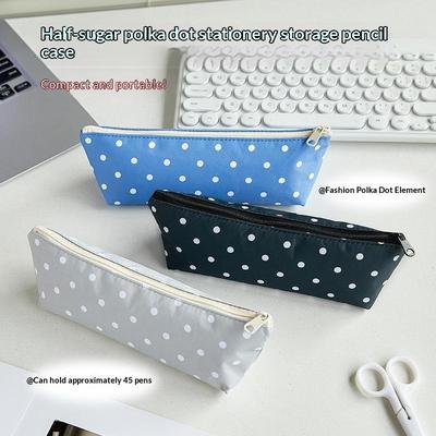Eco Friendly Polka Dot Stationery Bag Zipper Closure Large Capacity Pencil Case for Students Office Use
