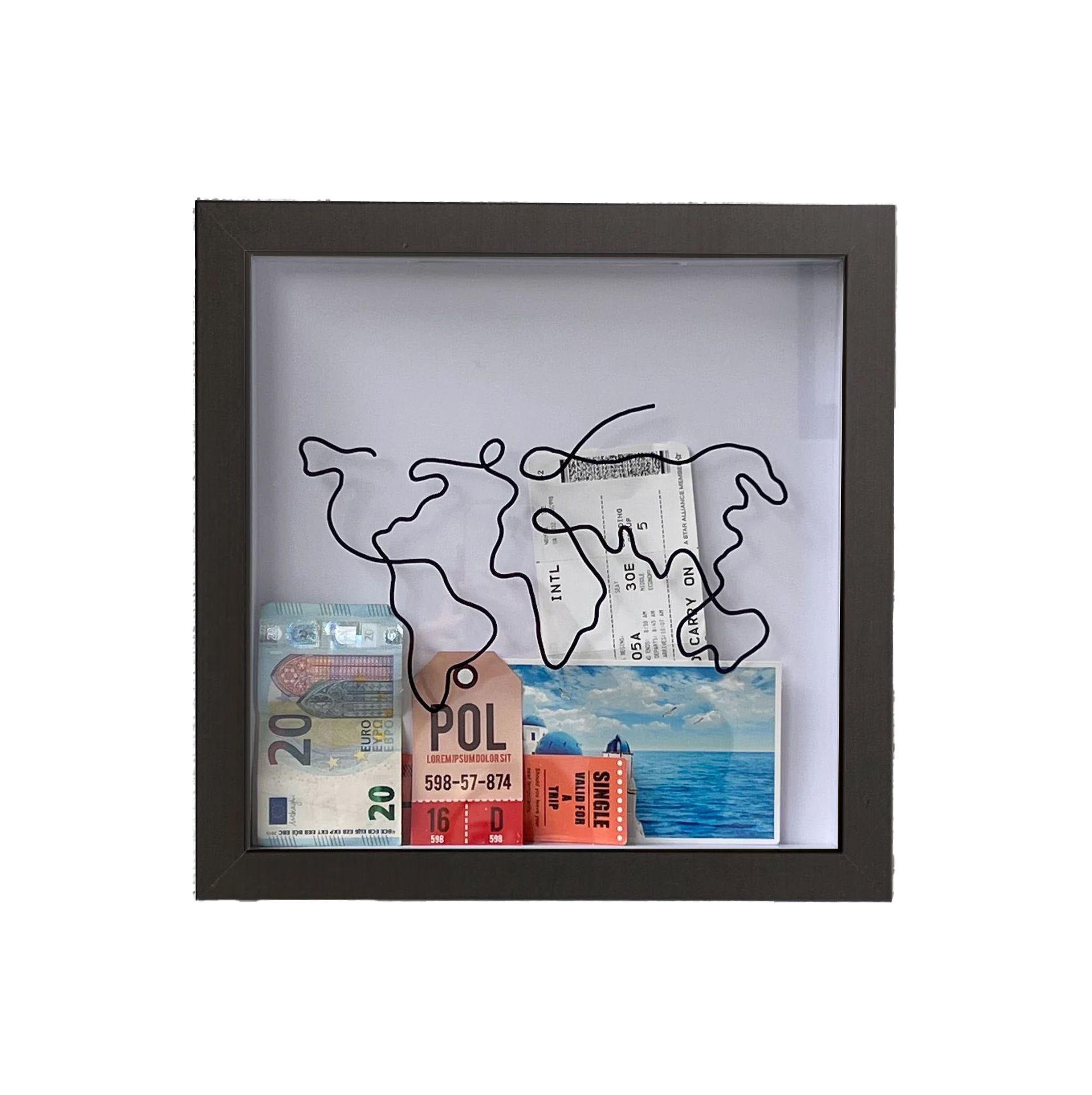 Wooden Ticket Stub & Travel Memory Shadow Box with Transparent Front