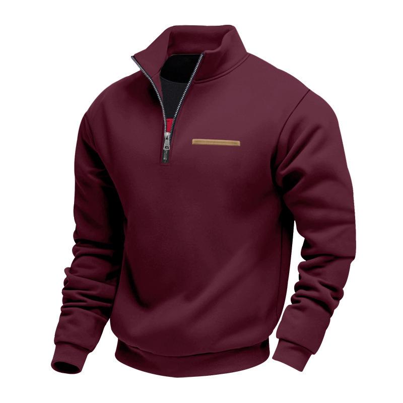 Men's Winter Heavyweight Velvet-Lined Loose-Fit Stand Collar Pullover Hoodie