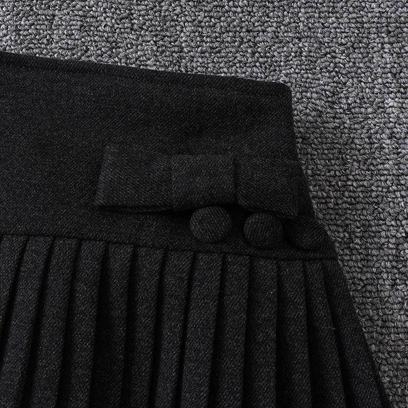 High-Waisted Woolen Skirt-Pants for Girls - Black/Gray A-Line Pleated, Autumn/Winter Thickened Collection