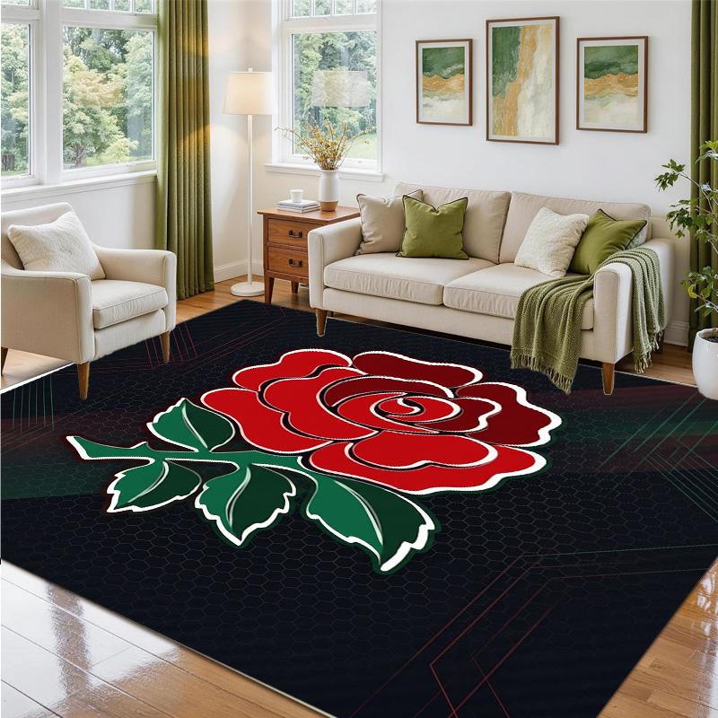 England Rugby Design Crystal Velvet Rug Soft Decorative Mat for Bedroom Entrance